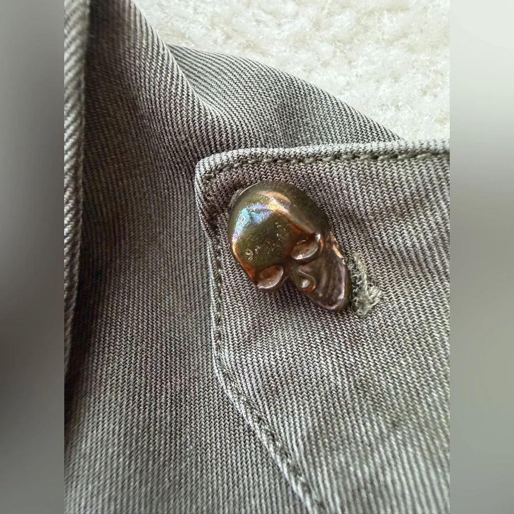 Zara Olive Green Cargo Button-Up Shirt with Skull Buttons - Picture 2 of 5